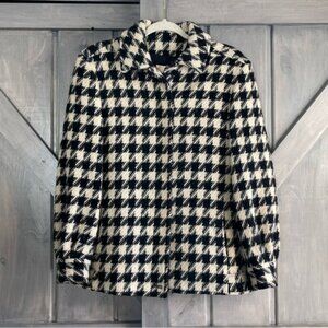 Vintage Pendleton Women’s Houndstooth Black Ivory White Wool Jacket Size 12